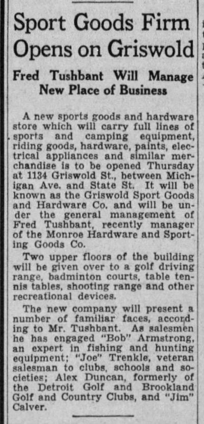 Griswold Sporting Goods - 1935 Article (newer photo)